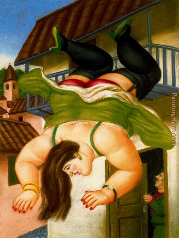 Mujer cayendo de un balcon painting - Fernando Botero Mujer cayendo de un balcon art painting